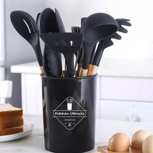 Heat Resistant Kitchen Non Toxic Spatula Set With Turner Tongs,spoon,brush,whisk-wooden Handle – Random Color
