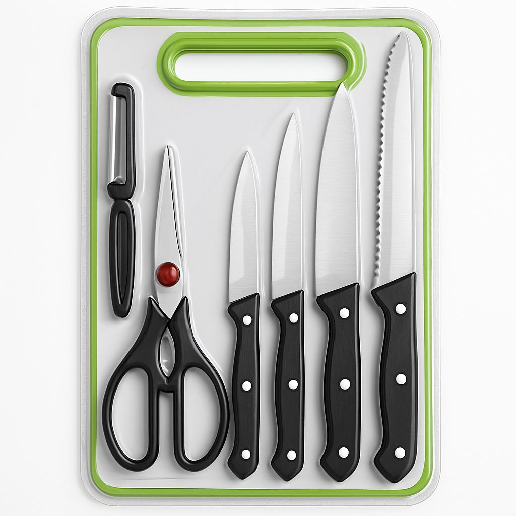 Kitchen Knife Set With Scissors, Peeler & Cutting Board – All-in-one Cooking Essentials With Ergonomic Handles & Sharp Stainless Steel Blades